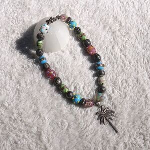 Vintage 00s Lilly Pulitzer Silver Palm Beaded Necklace